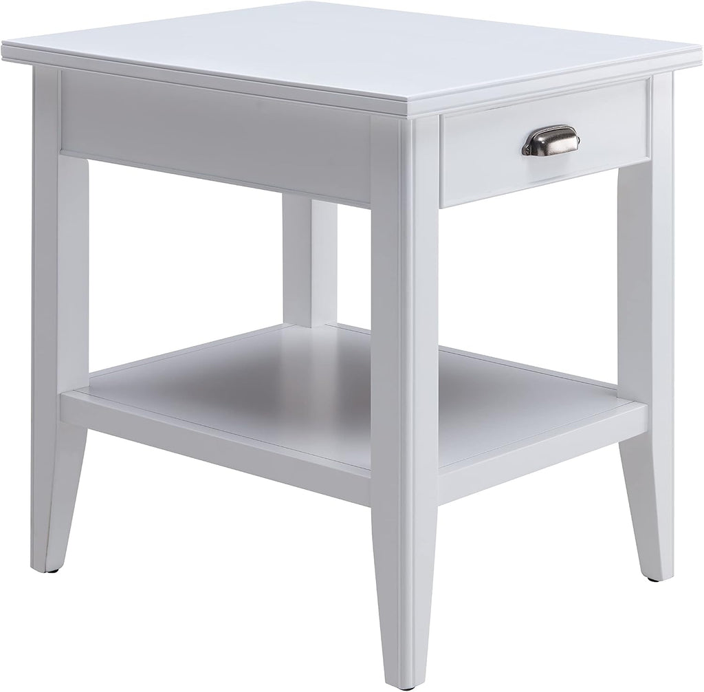 Leick Home Laurent 20 in. Solid Wood End Table with Shelf and Drawer, White, 10507-WT