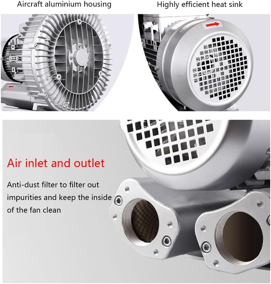 Industrial Regenerative Blower, 110V 50Hz Single Phase, Ring Blower for Fish Tank Centrifugal Blower, Industrial Vacuum Pump for Air Blowing Or Suction 0.33HP 0.47HP 0.5HP(120W/0.16HP)