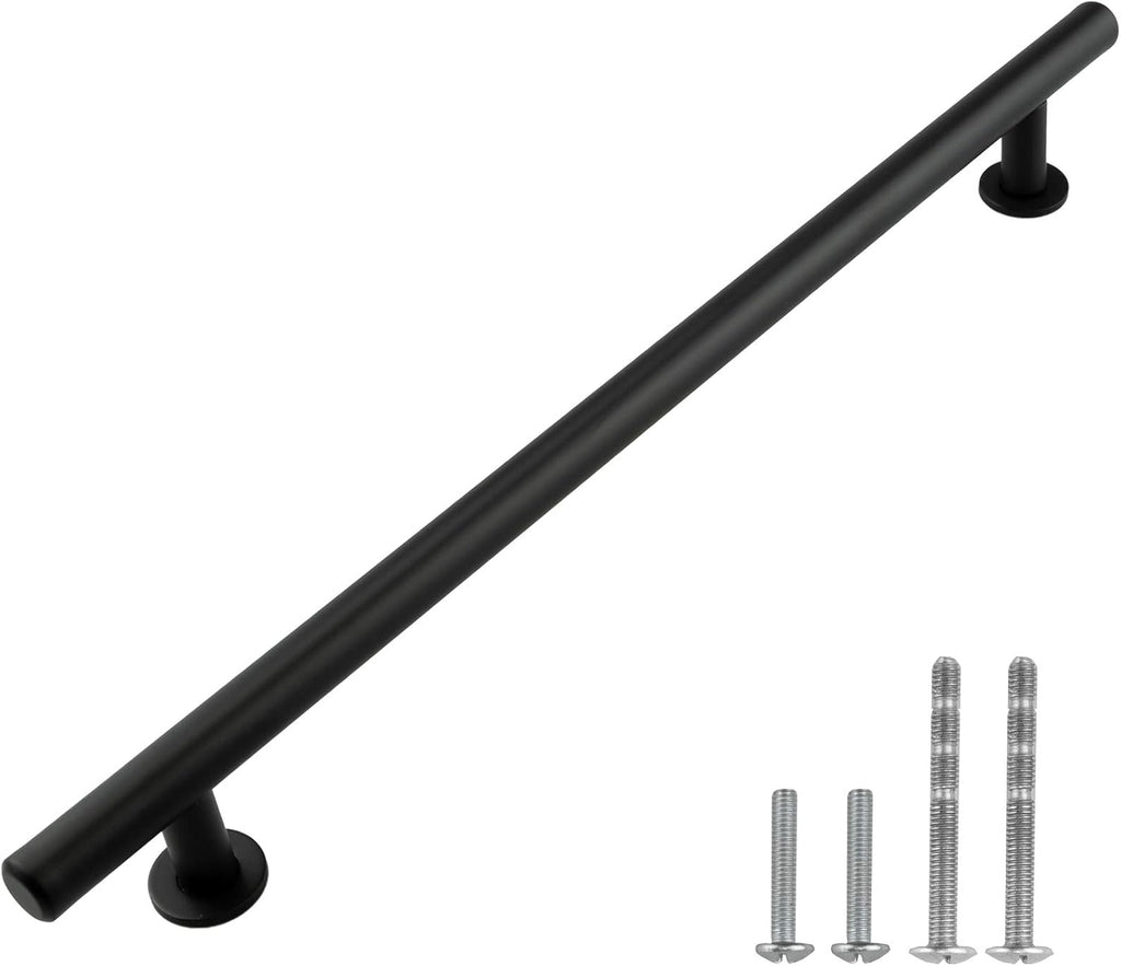 Modket Euroline Series Matte Black T Bar Pull Handle — 10-1/8' (256mm) Hole Centers, 12' Overall Length — 20 Pack Modern Kitchen Cabinet Door Drawer Hardware/Dresser
