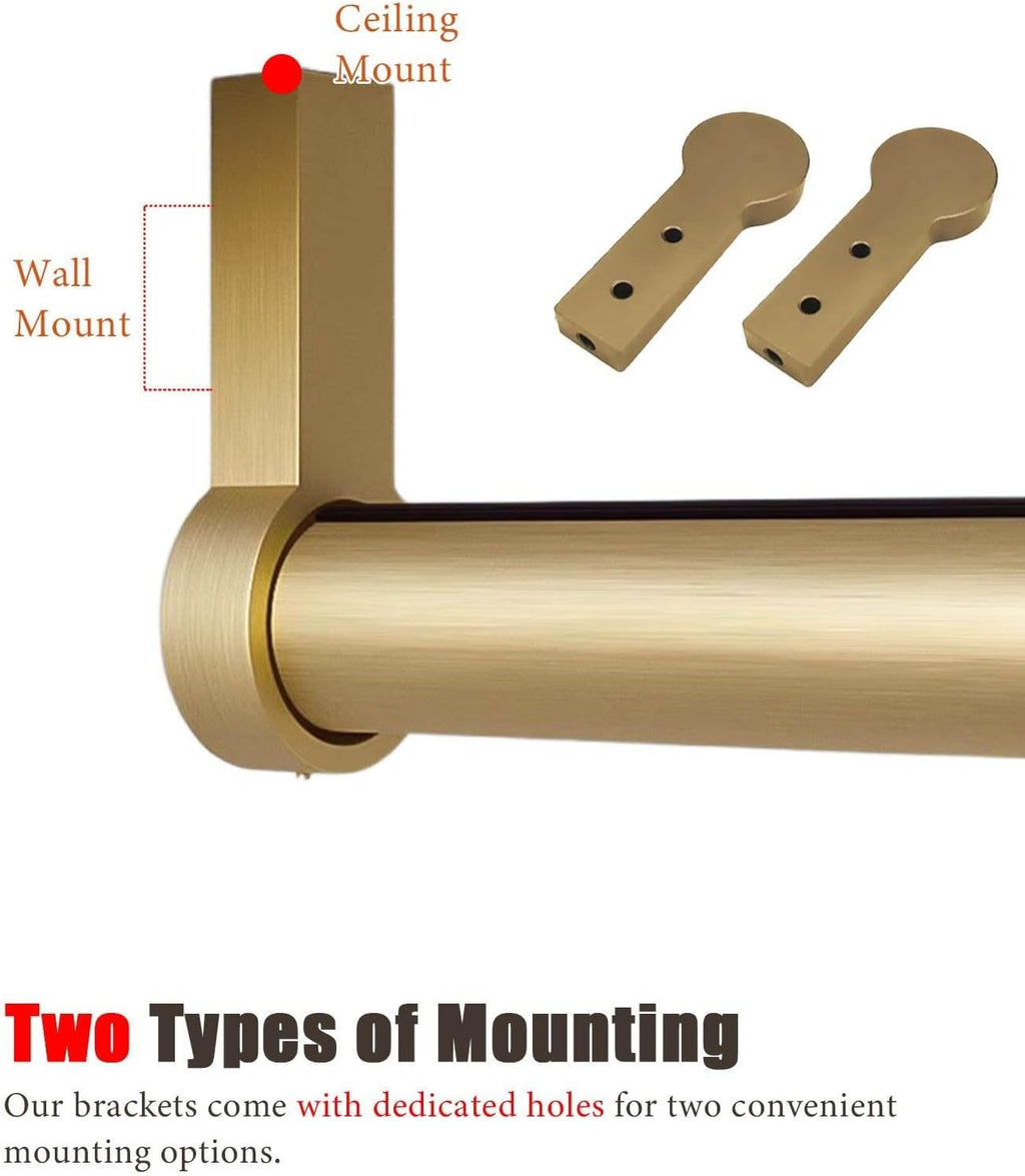 Closet Rod Brushed Gold Clothes Hanging Rack Rod Ceiling/Wall Mount, Small Space Silent Closet Hanger Bar Organizer, Heavy Duty Round Pole Garment Rail(115cm (45 1/4 in))