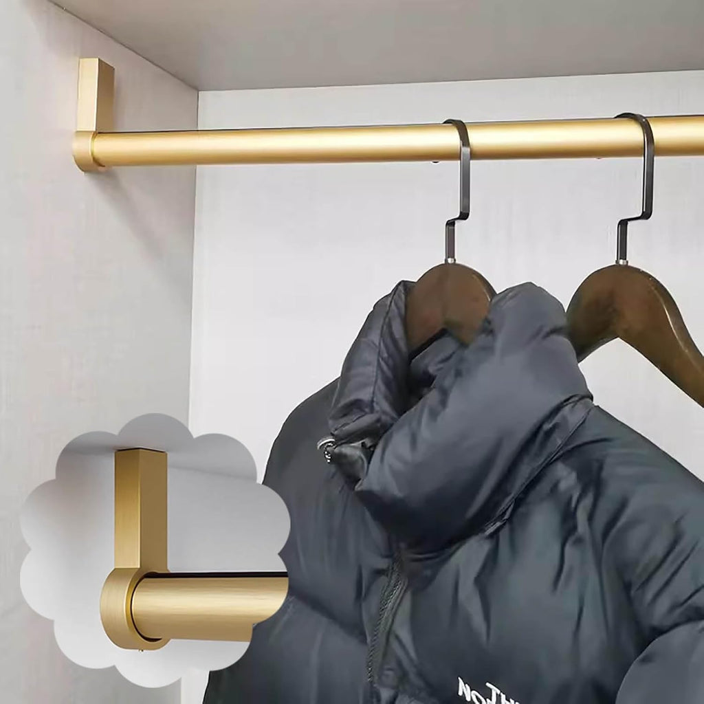Closet Rod Brushed Gold Clothes Hanging Rack Rod Ceiling/Wall Mount, Small Space Silent Closet Hanger Bar Organizer, Heavy Duty Round Pole Garment Rail(127cm (50 in))