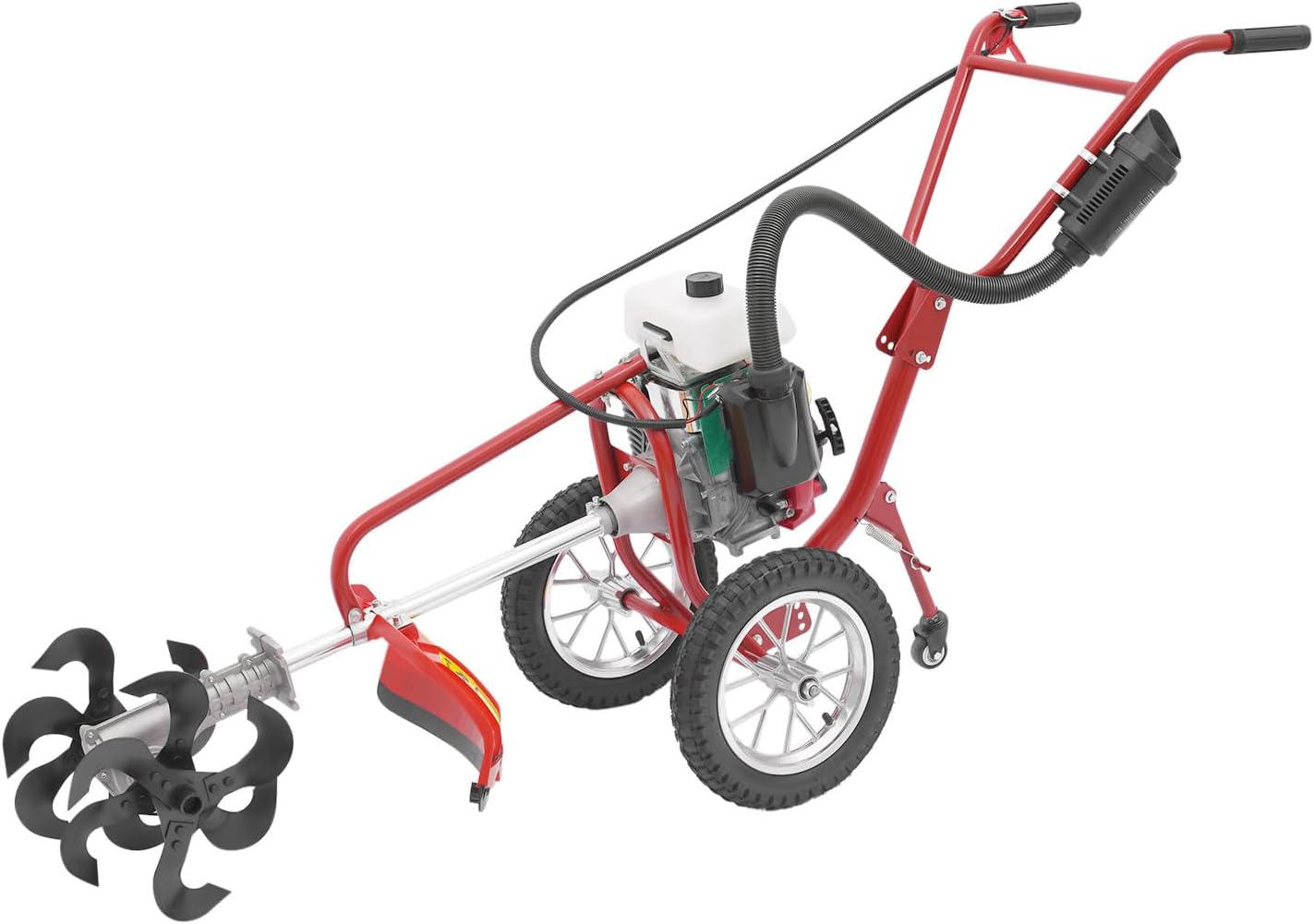 Gas Powered Tiller Cultivator, 4-Stroke 63CC Mini Front Tine Tiller, Garden Yard Rototiller Tilling Tool, 4-inch tillling Depth, Electric Rototiller for Smooth Ground Breaking,Tending,Composting