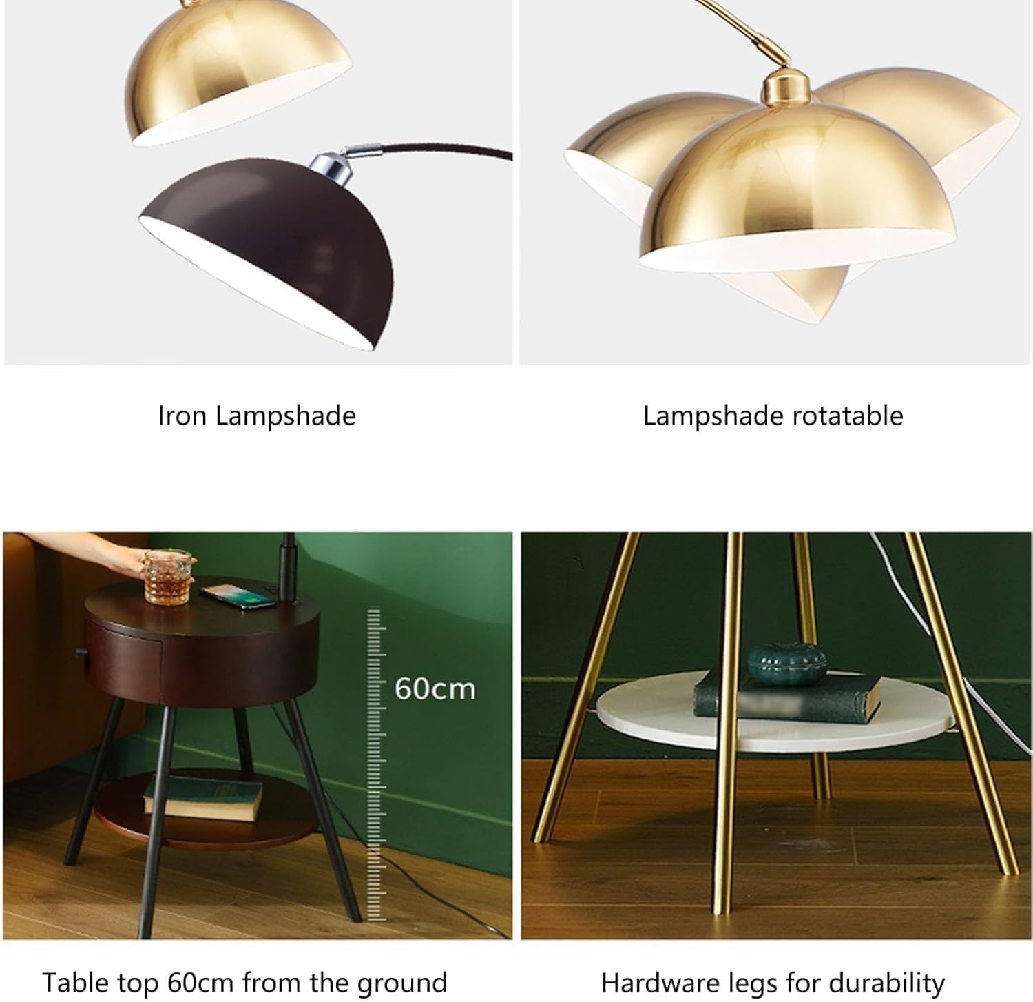 Floor Lamp Set Table and with LED Bulb, Desk Wireless Charger and USB Port, Modern Side Bedroom, Living Room, Office