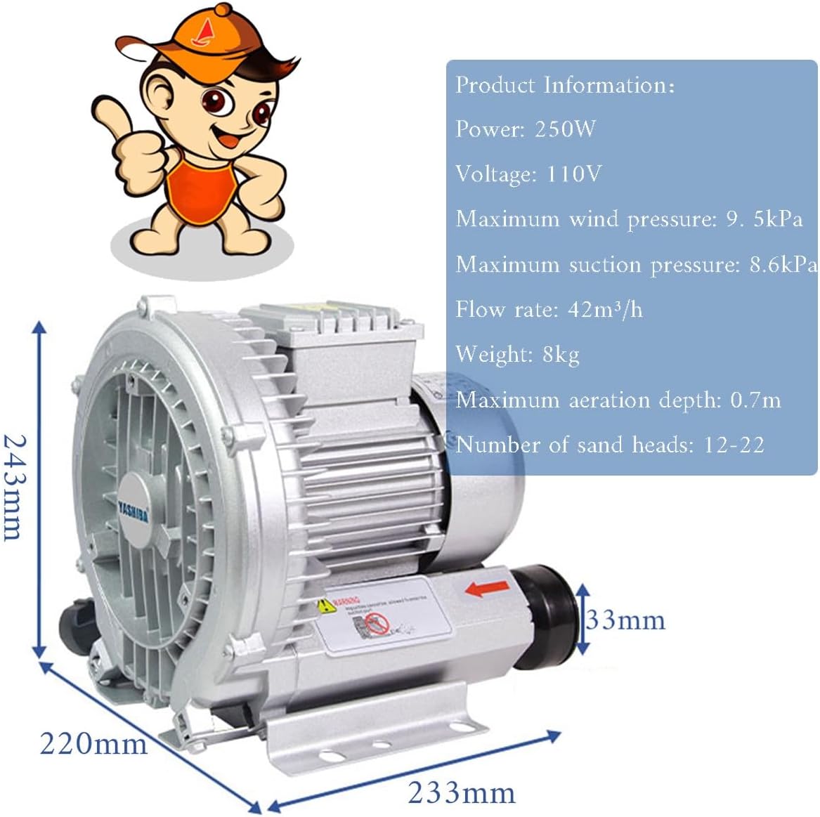 Vortex Ring Blower Regenerative Blower High Pressure strong centrifugal fan Industrial Vacuum Pump Sewage Aeration Vortex Blower 110V 120W 180W 250W 350W 750W(250W)