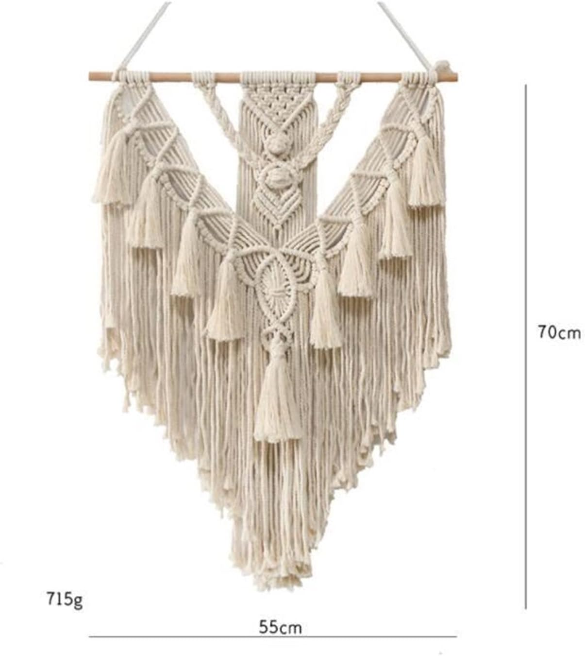 Tapestry Macrame Wall Hanging Tapestry Handmade Cotton Bohemian Hand-Woven Tapestry Home Bedroom Decoration (Beige 55x70cm)