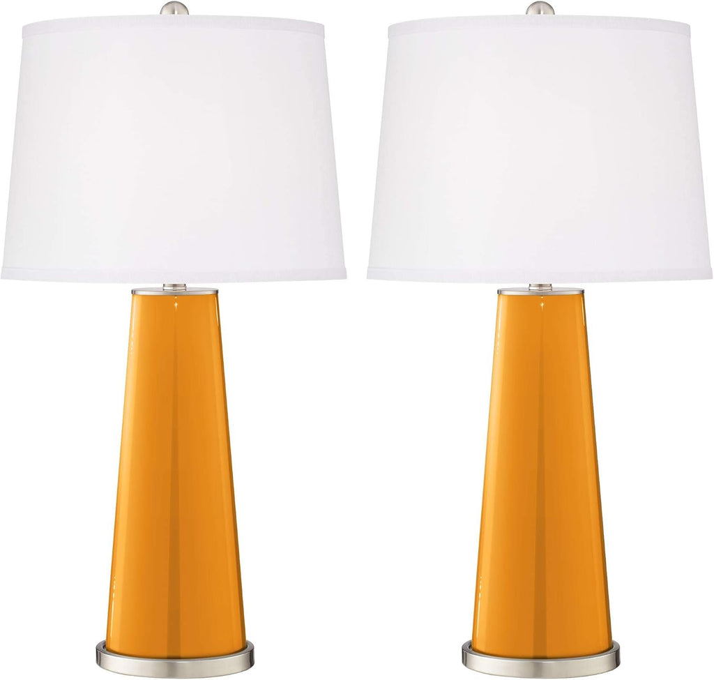 Color + Plus Leo 29 1/2' Tall Modern End Table Lamps Set of 2 Carnival Orange Finish Glass Fabric White Shade Living Room Bedroom Bedside Nightstand House Office Home Reading Kitchen Entryway