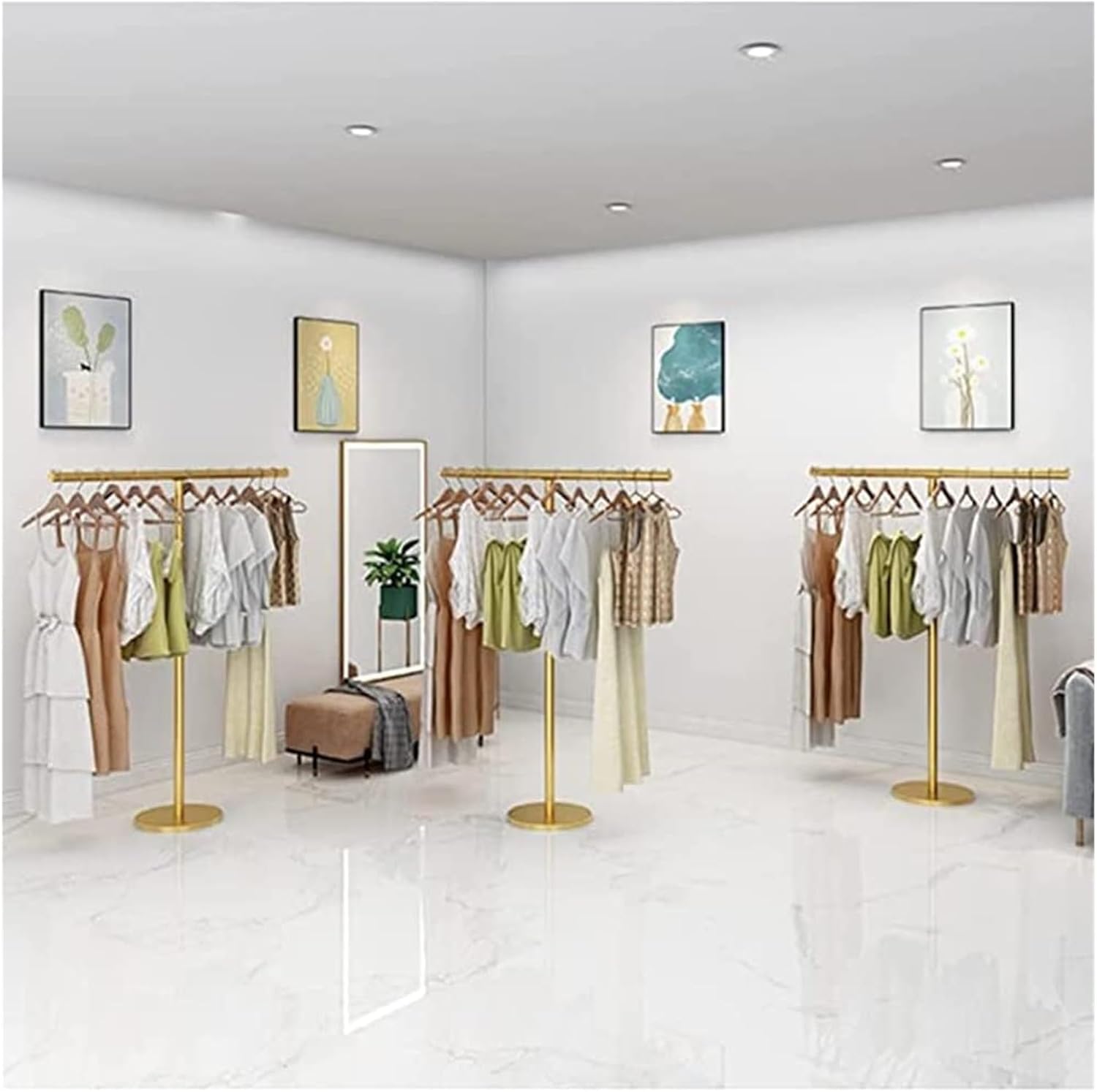 Clothes Rail Garment Rack Metal Clothing Rack with Top Shelf, Garment Rack Boutique Rolling Display Rack Closet Organizer for Hanging Clothes, Gold-B-120x130cm