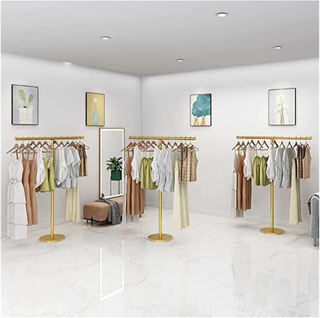 Clothes Rail Garment Rack Metal Clothing Rack with Top Shelf, Garment Rack Boutique Rolling Display Rack Closet Organizer for Hanging Clothes, Gold-B-80x130cm