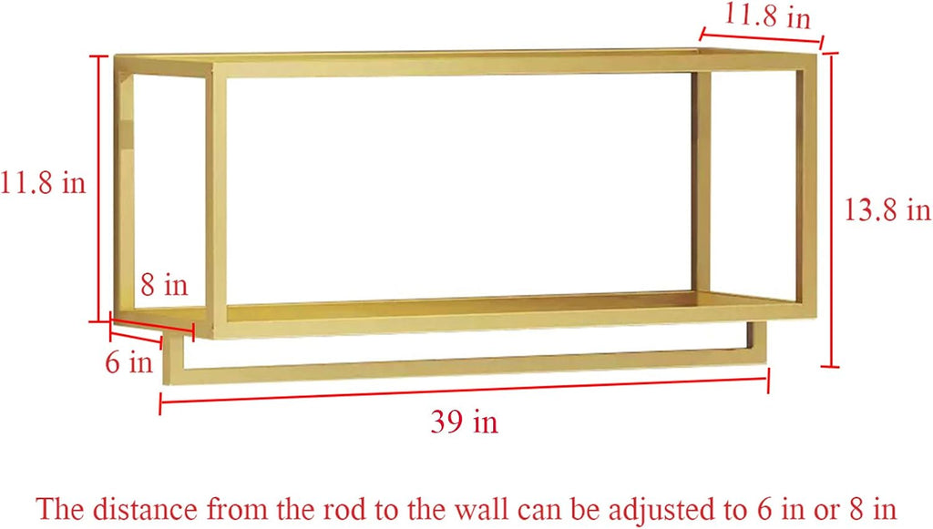 Creative Square Display Garment Racks in Boutique Clothing Stores, Wall-Mounted Hanging Clothes Shelf in Home, Towel Racks for Bathroom Storage Shelves (Gold, 39' L)