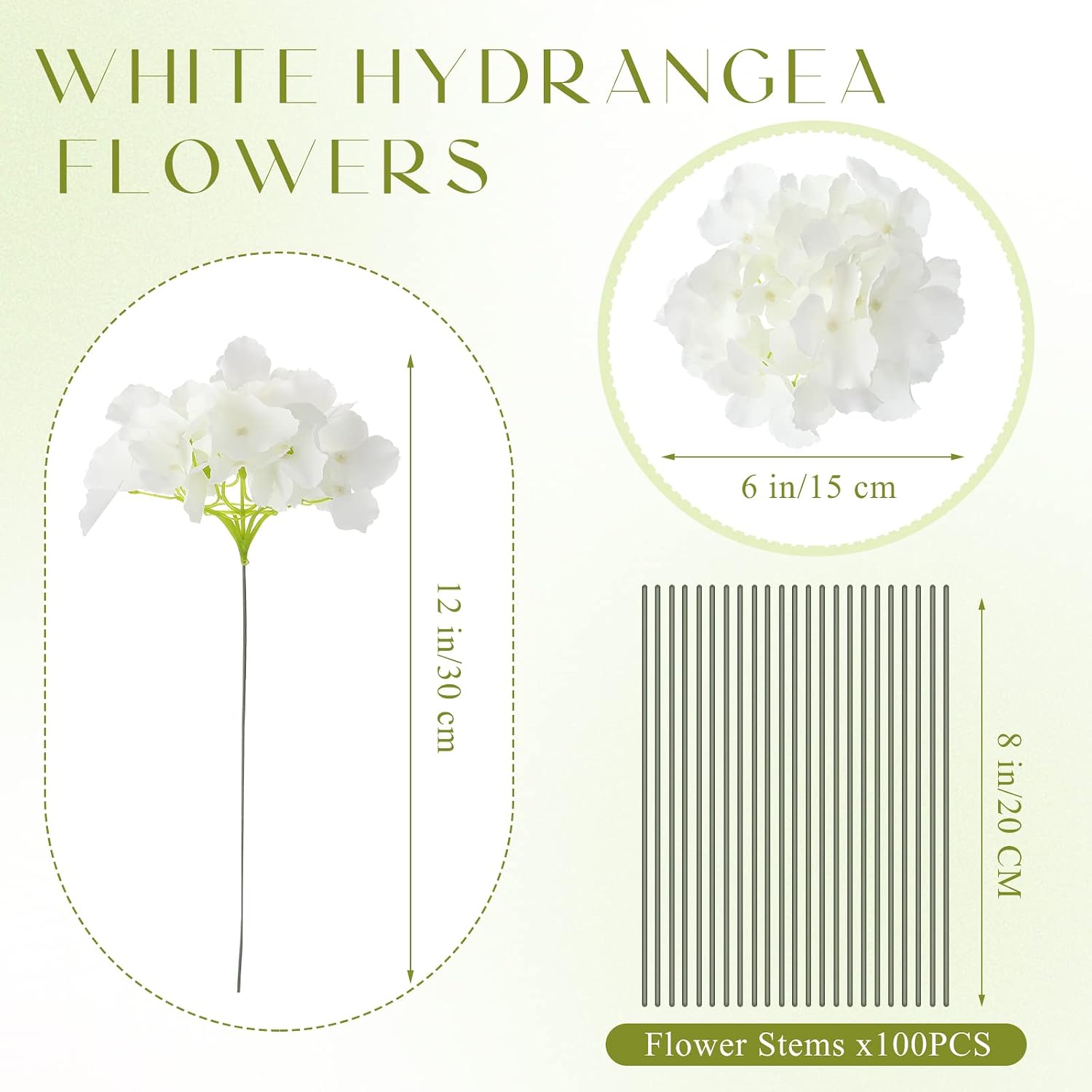Unittype 400 Pieces Silk Hydrangea Artificial Flowers Heads with Stems Faux Hydrangea Flowers for Wedding Centerpieces Bouquets DIY Floral Decorations for Home Indoor (White)