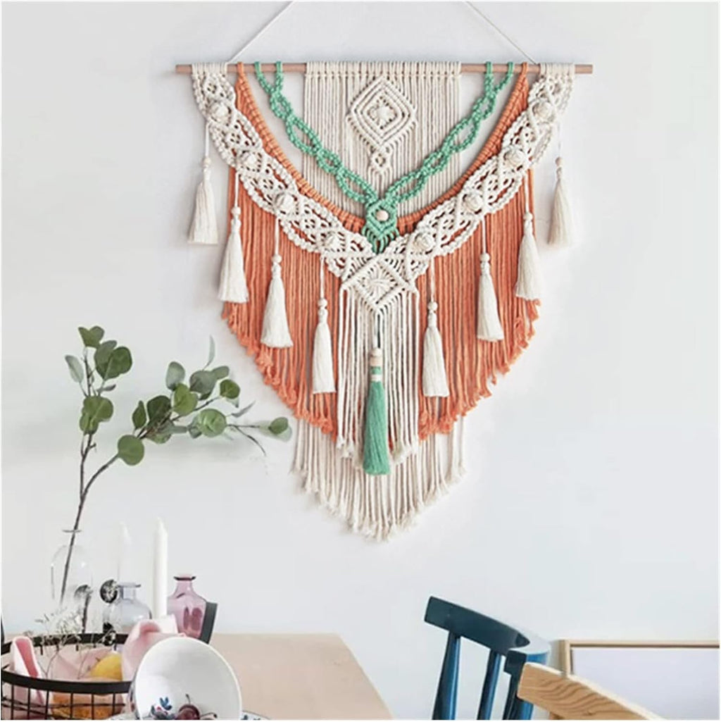 Tapestry Hand-Woven Tapestry Macrame Wall Hanging Art Woven Bohemian Crafts Decoration Tapestry for Home Bedroom (Orange 60x75cm)