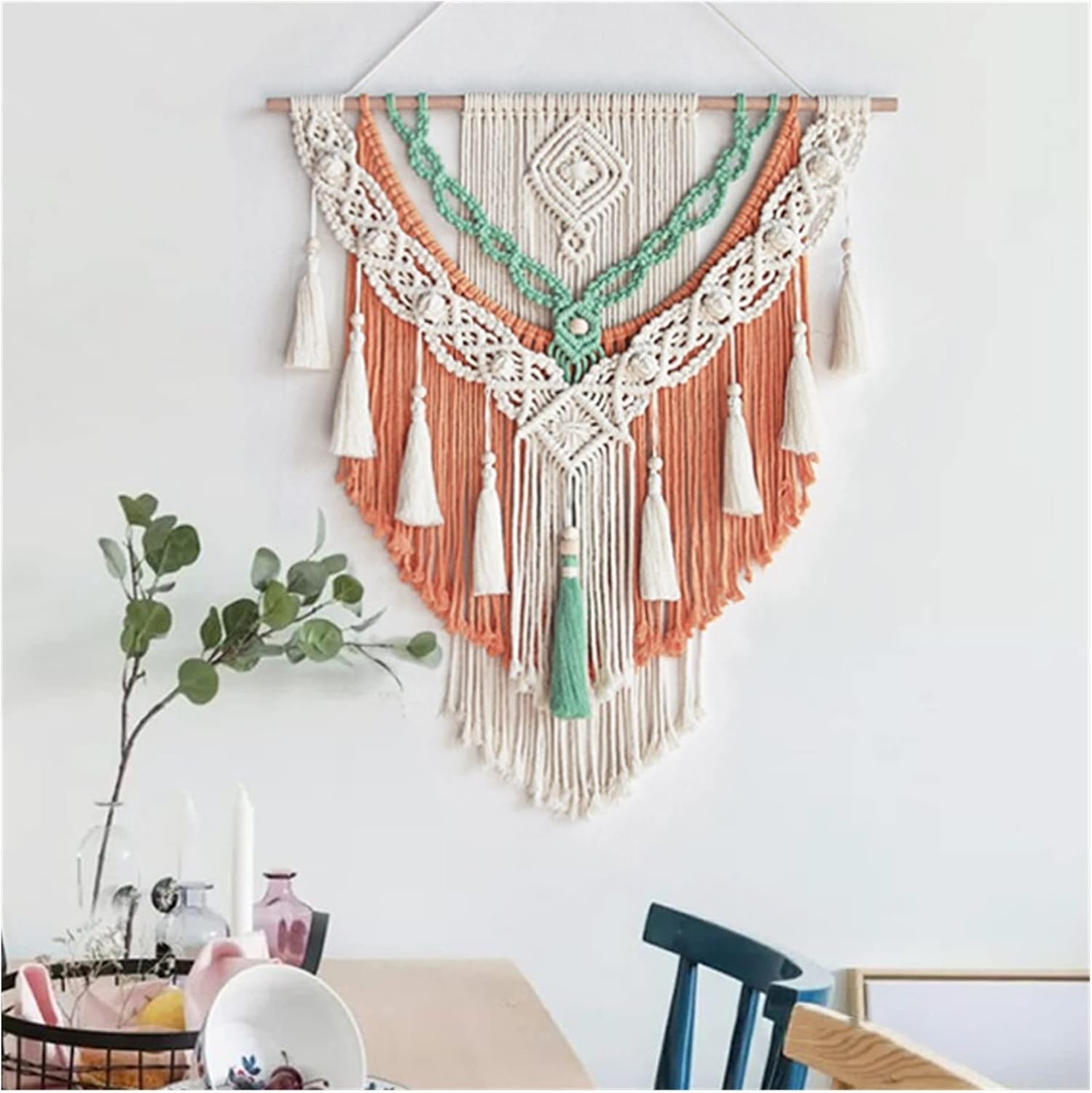 Tapestry Hand-Woven Tapestry Macrame Wall Hanging Art Woven Bohemian Crafts Decoration Tapestry for Home Bedroom (Orange 60x75cm)
