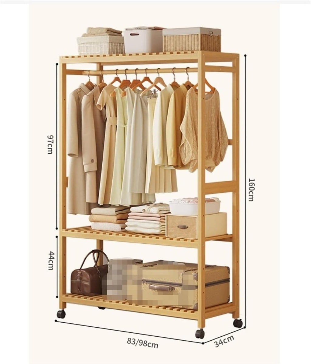 QUQUQ Wardrobe for Bedroom Dorm Rolling Garment Rack Shelving Clothes Coat with Wheels Functional Shelf Storage Organization(Black,160x83x34cm)