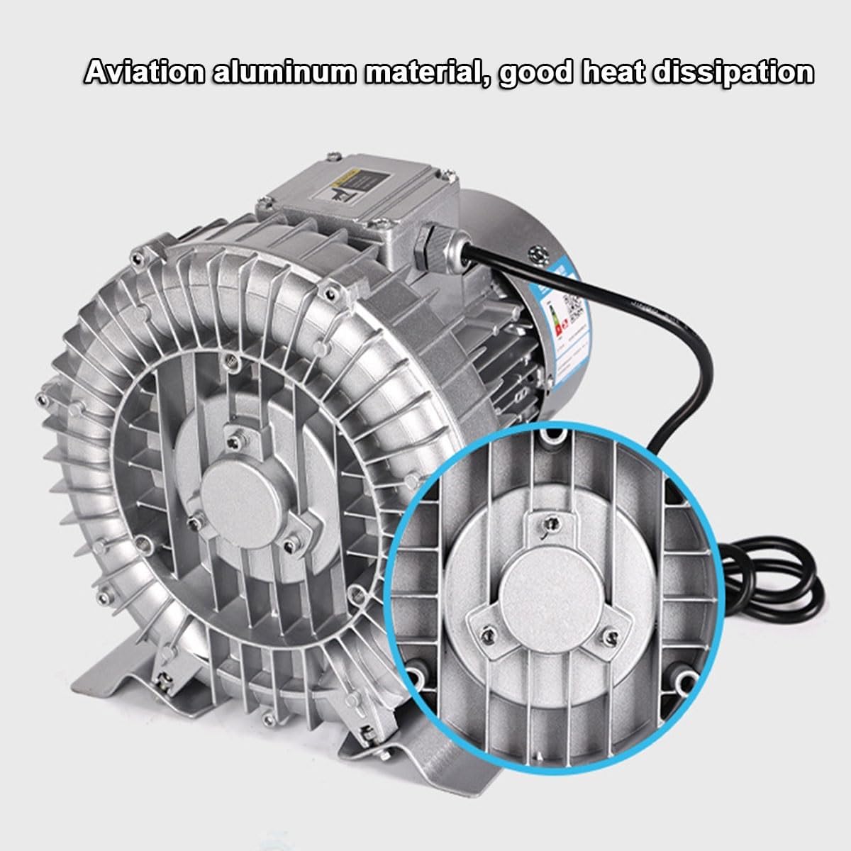 Regenerative Blower, High-Pressure Vortex Ring Blower,High-Pressure Industrial Vacuum Pump for Air Blowing Or Suction,Single Phase Turbine Blower for Air Blowing Or Suction(1100W/1.49HP)