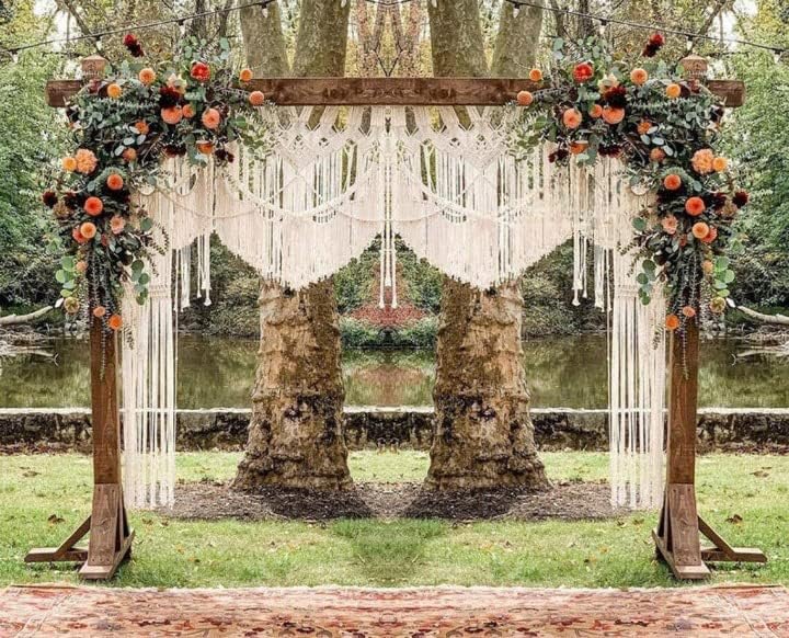 Handmade Bohemian Macrame Wedding Backdrop Decor Boho Chic Macrame wall Hanging Style Macrame Tapestry Macrame Curtain & Macrame Arch Wedding Arch (W 120 X L 95)