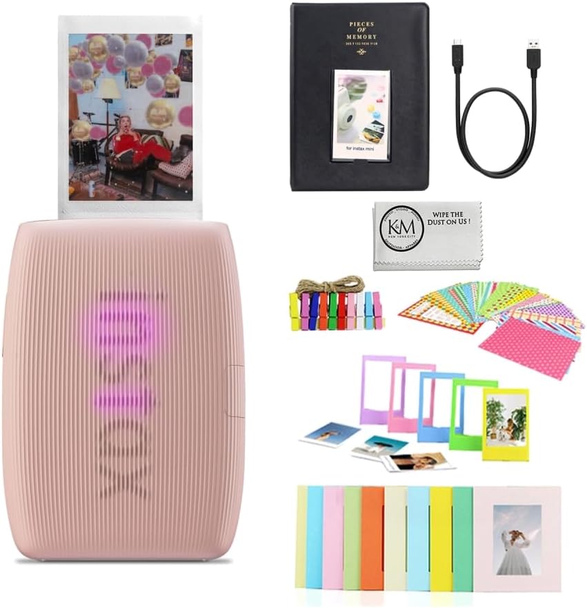 Fujifilm INSTAX Mini Link 3 Smartphone Printer | Rose Pink Bundled with Instax Mini Album, Borders, Stickers & Clips + Microfiber Cleaning Cloth (3 Items)