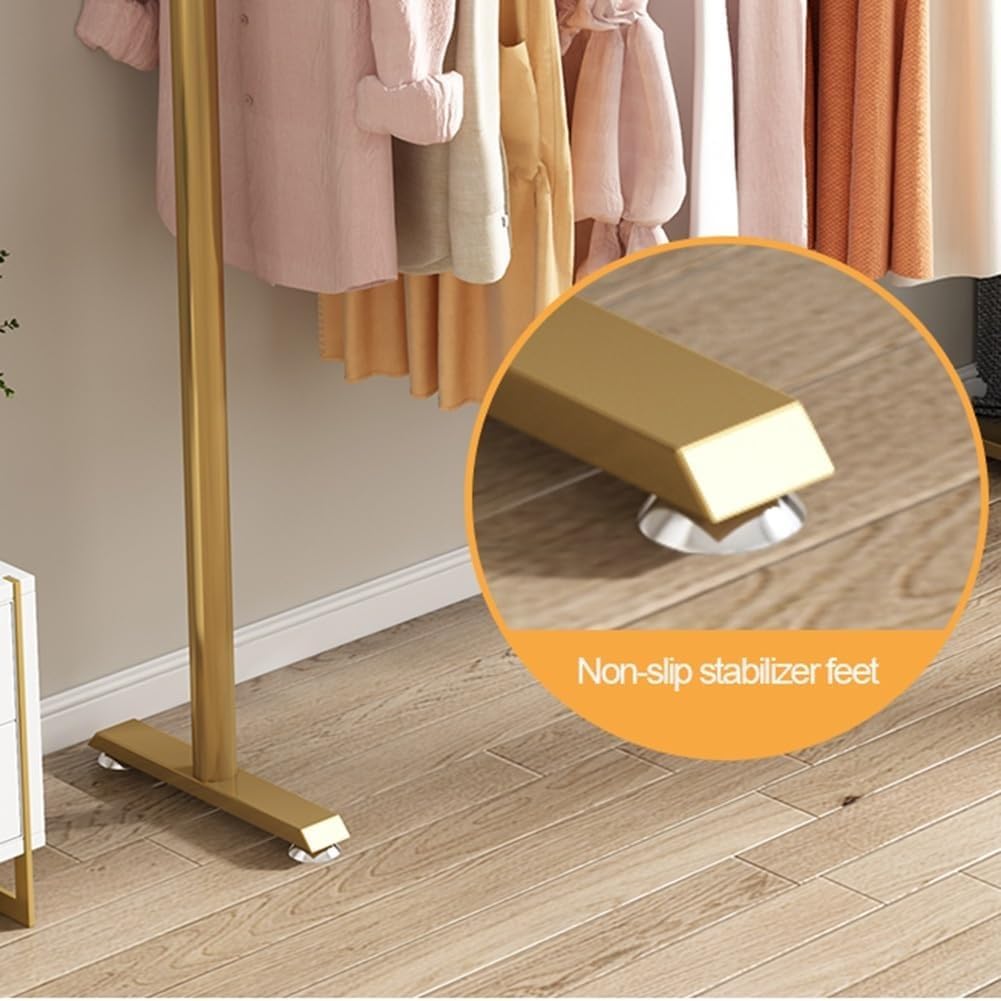 Heavy Duty Coat Rack, Dresser, Garment Rack for Hanging Clothes, Floor Standing Clothes Rack for Bedroom, Laundry, Bazaar, Single, Bearing 80kg(Gold,100 * 40 * 150CM)