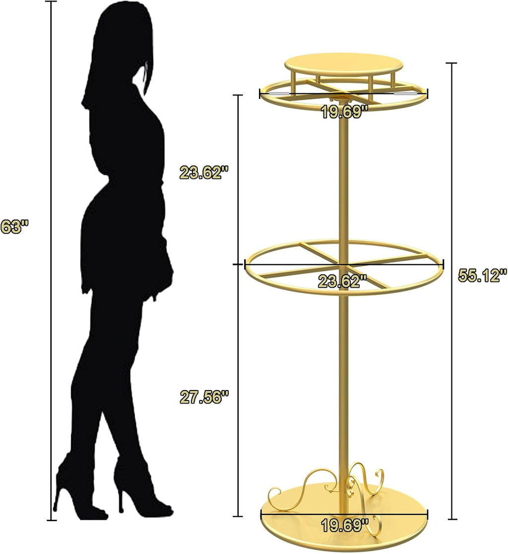 Round Clothes Rack, Childrens Clothing Display Circular Clothes Rack, Rotatable Black Tier Rack with Retail Display Table, Round Garment Rack Kids Clothing Display for Boutiques (GOLD, 55.1'/140cm)