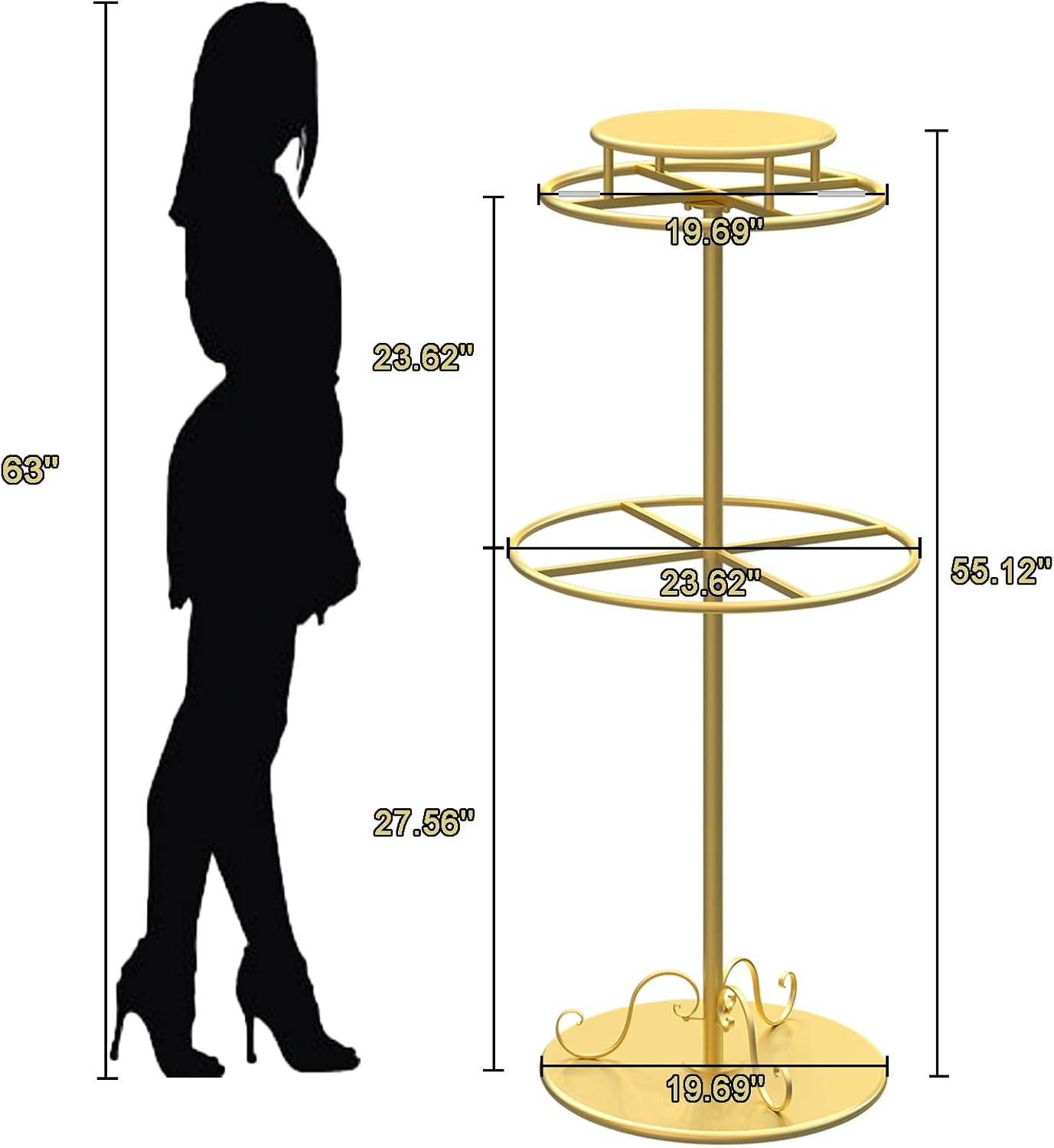 Round Clothes Rack, Childrens Clothing Display Circular Clothes Rack, Rotatable Black Tier Rack with Retail Display Table, Round Garment Rack Kids Clothing Display for Boutiques (GOLD, 55.1'/140cm)