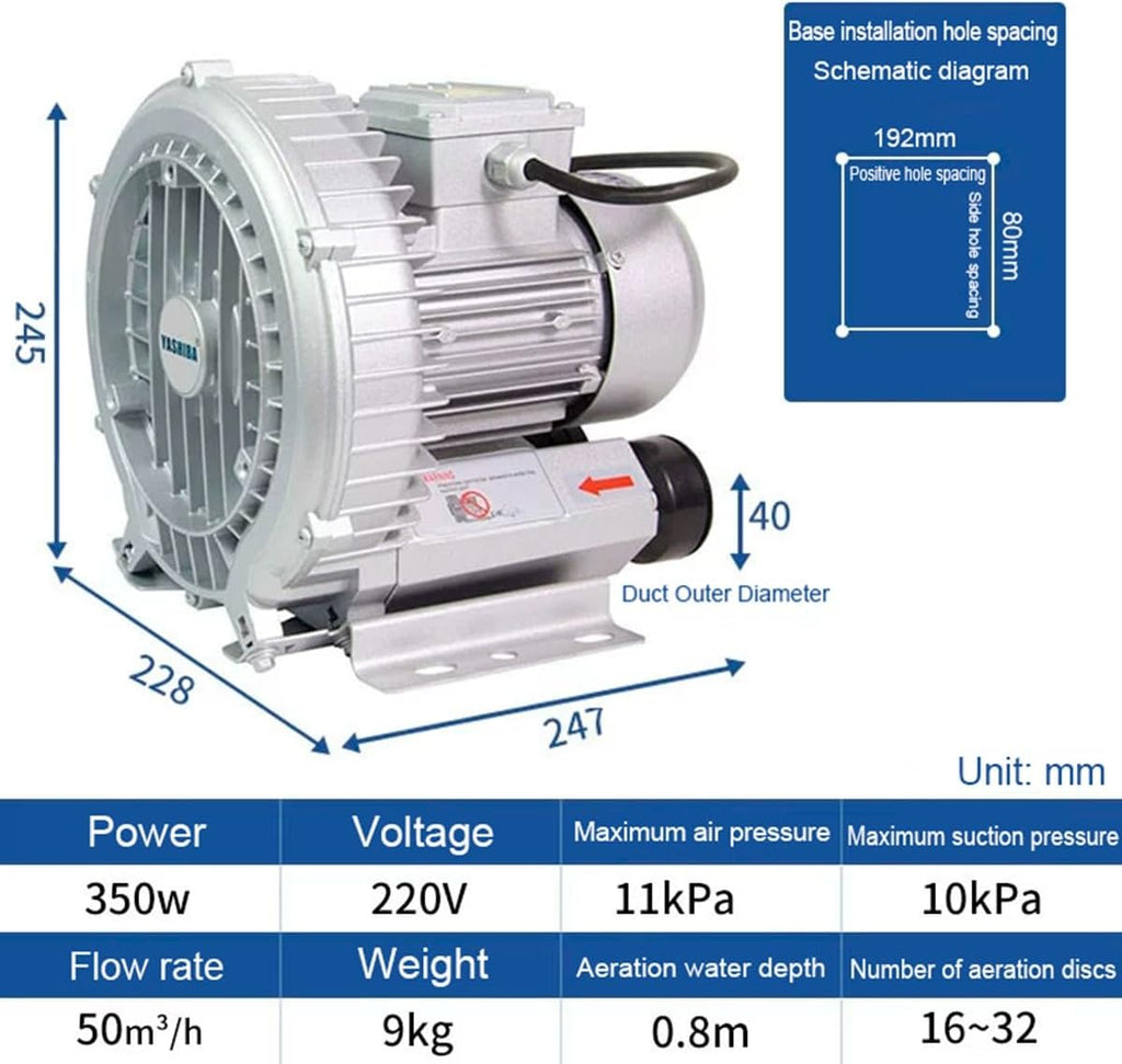 Regenerative Blower High pressure Vortex Ring Blower industrial vortex blower 110V fish pond aerator Vacuum Pump 120W 180W 250W 350W 550W(350W)