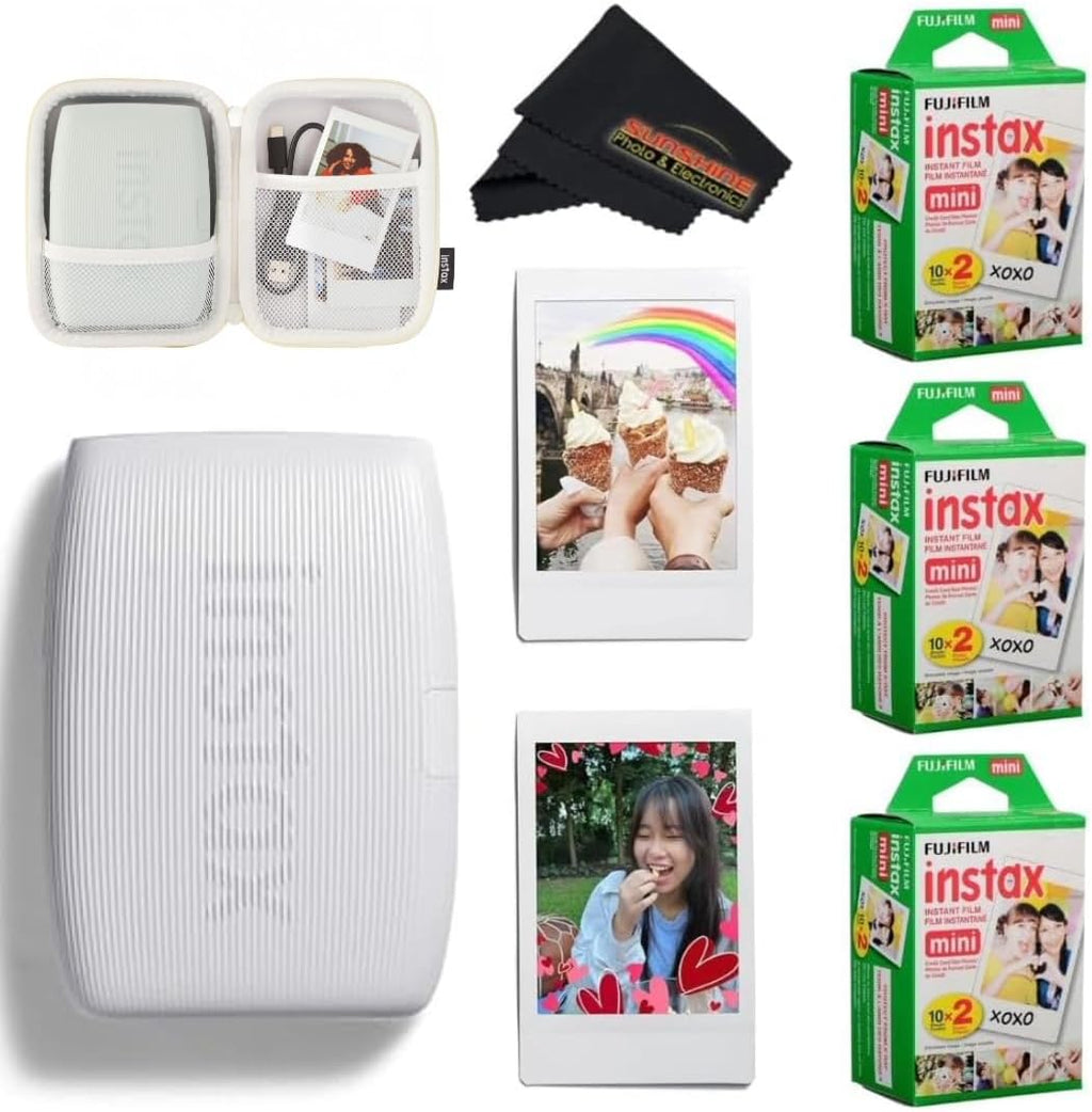 Fujifilm INSTAX Mini Link 3 Smartphone Printer with INSTAX Mini Instant Film and Sunshine Microfiber Cleaning Cloth... (3 Twin Pack (60 Sheets), Clay White)