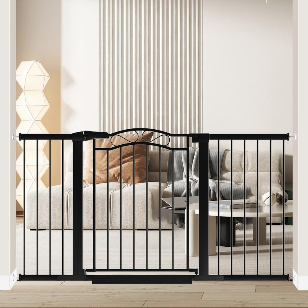 Fairy Baby 57.1'-59.8' Extra Wide Baby Gates with Door, 58 59 Inches Child Gate for Todder Kids, Metal Pressure Mounted Pet Dog Gate, Walk Thru Safety Gate for Doorway Stairs, Black