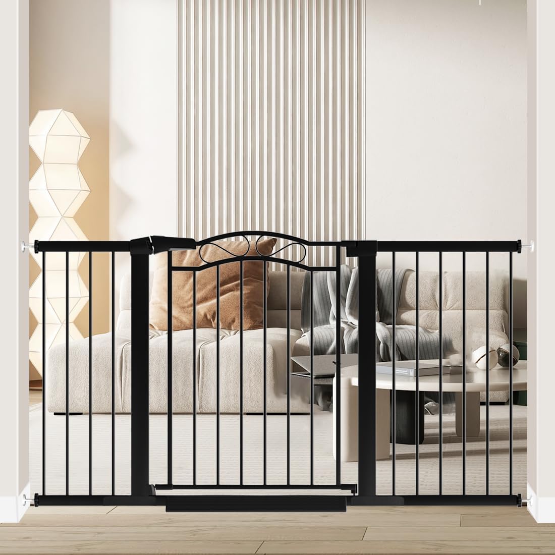 Fairy Baby 57.1'-59.8' Extra Wide Baby Gates with Door, 58 59 Inches Child Gate for Todder Kids, Metal Pressure Mounted Pet Dog Gate, Walk Thru Safety Gate for Doorway Stairs, Black