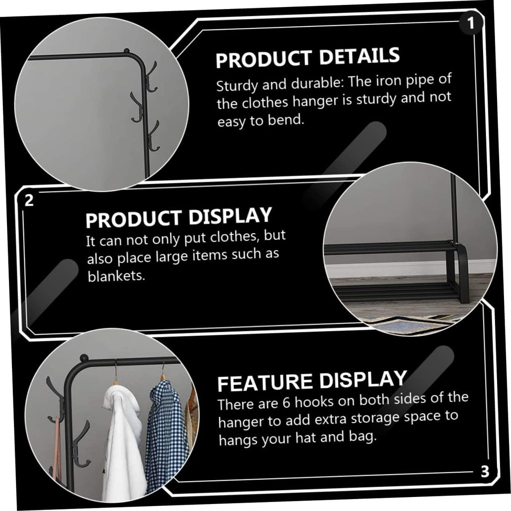 ABOOFAN Freestanding Clothes Rack with Hooks Double Pole Garment Stand for Home Organization Heavy Duty Laundry Hanger and Drying Rack Space Saving Design for Coats