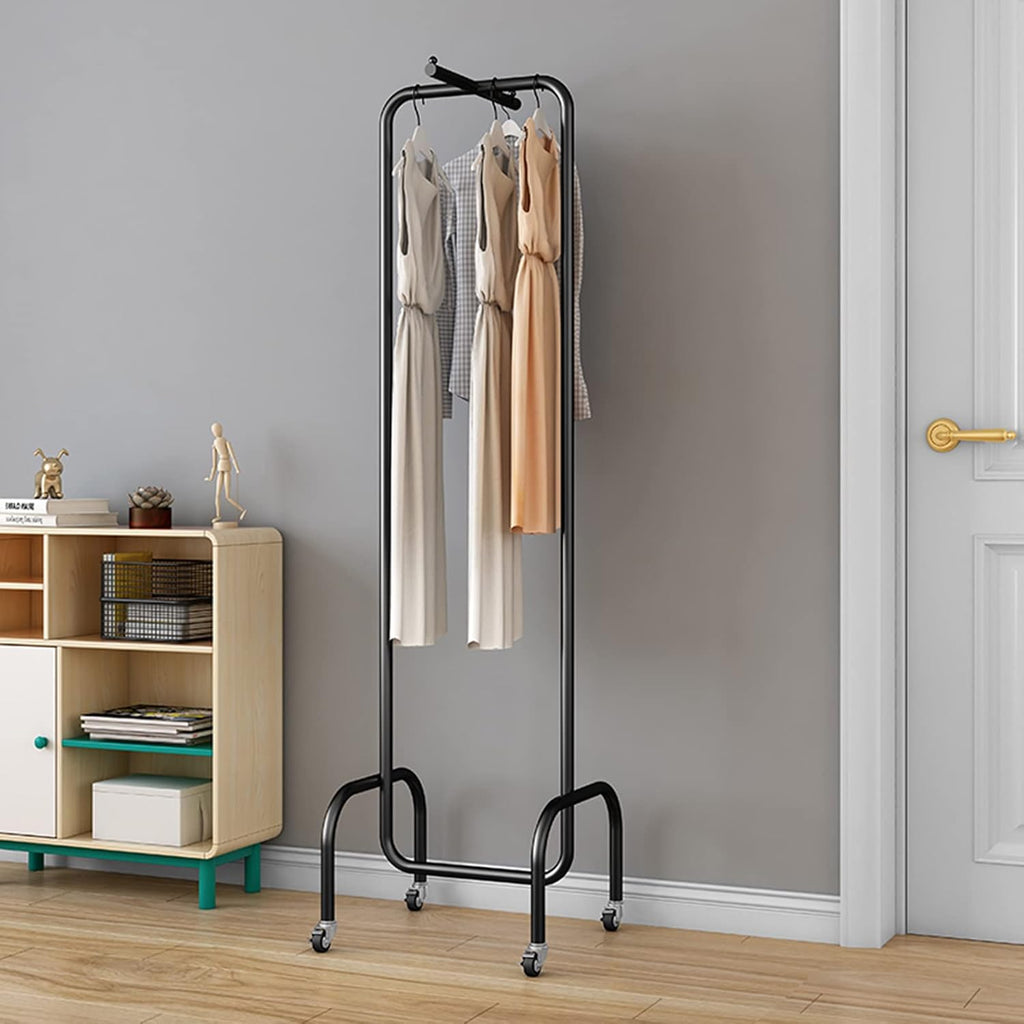 Garment Rack Nordic Wrought Iron Clothing Rack with Wheels,Heavy Duty Garment Rack for Hanging Clothes,Freestanding Coat Rack for Bedroom and Living Room,Save Space,50x3(Black)