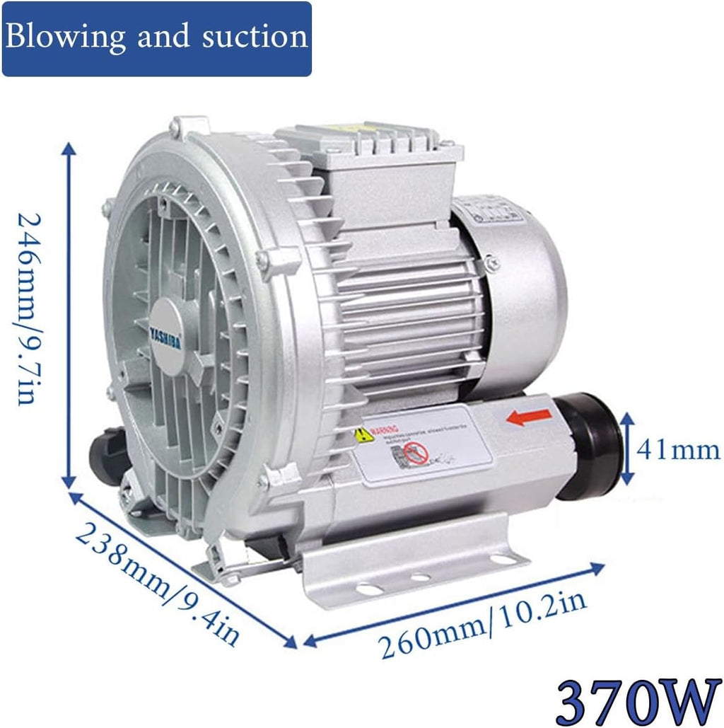 110V Vortex Ring Blower Industrial Regenerative Blower strong centrifugal vortex fan Large Airflow Vacuum Pump 120W 250W 350W 750W for Aquaculture Pond Aeration(370W)