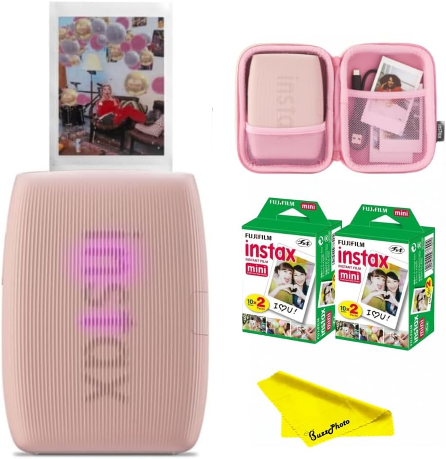 Fujifilm Instax Mini Link 3 Smartphone Printer (Rose Pink w/ 40 Film Sheets + Carrying Case