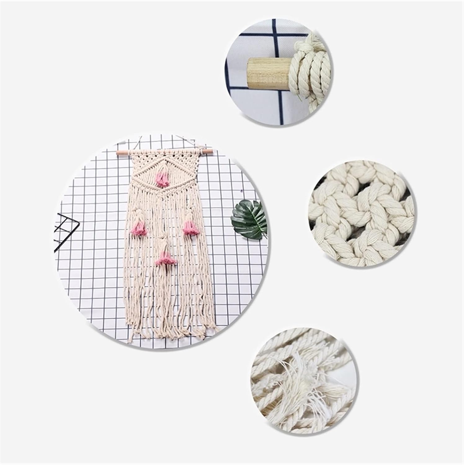 Tapestry Macrame Wall Hanging Tapestry Handwoven Art Macrame Tapestry with Tassel Wedding Home Backdrop Decoration (Ivory)