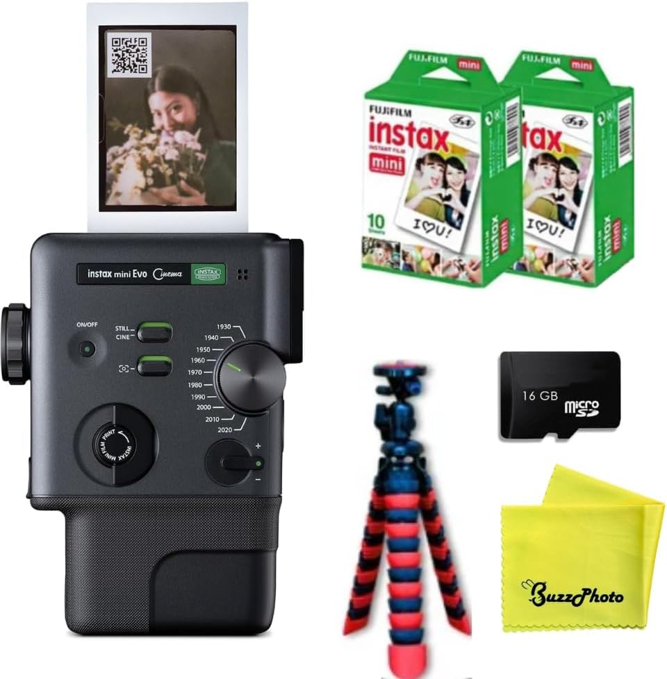 FUJIFILM Instax Mini Evo Cinema (w/Extra Film Twin Pack + Tripod)