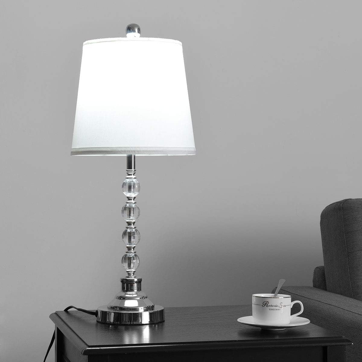 Goplus Tangkula 3-Piece Lamp Set with One Floor Lamp and Two Table Lamps Modern Home Living Room Bedroom Lamps with White Fabric Shades, Chrome Finished