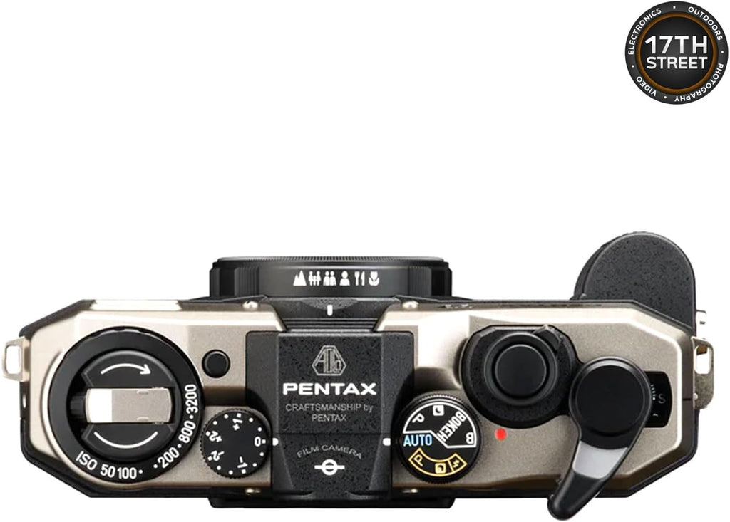 Pentax 17 Compact Film Camera with Half-Frame Format, 25mm F3.5 Lens, Manual ISO 50-3200, 6 Zone Focus, Includes Kodak Gold 200 Color Negative 35mm Roll Film (3 Pack) & Cleaning Cloth Bundle Kit
