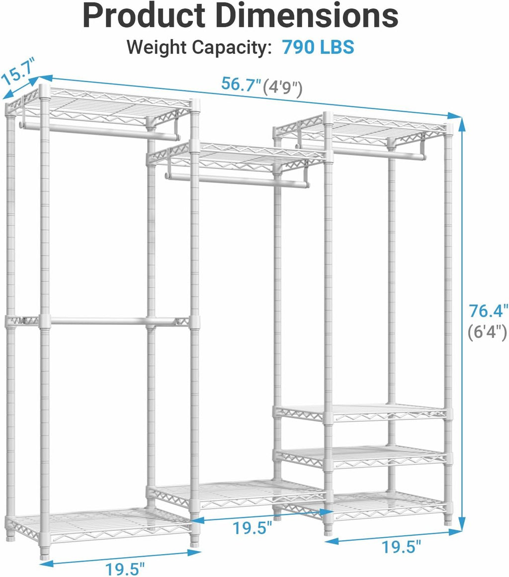 VIPEK V5C Medium Covered Clothes Rack Heavy Duty Portable Closet Wardrobe, Freestanding White Clothing Rack with Black Upgraded Polyester Cover, Adjustable Custom, 56.7' Lx15.7 Wx76.4 H