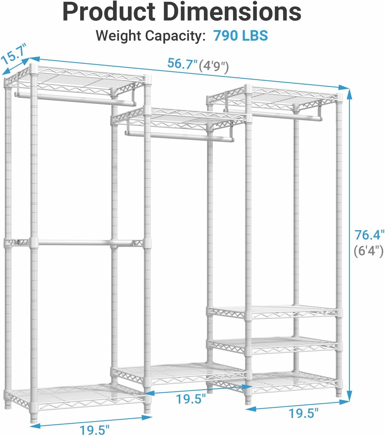VIPEK V5C Medium Covered Clothes Rack Heavy Duty Portable Closet Wardrobe, Freestanding White Clothing Rack with Black Upgraded Polyester Cover, Adjustable Custom, 56.7' Lx15.7 Wx76.4 H