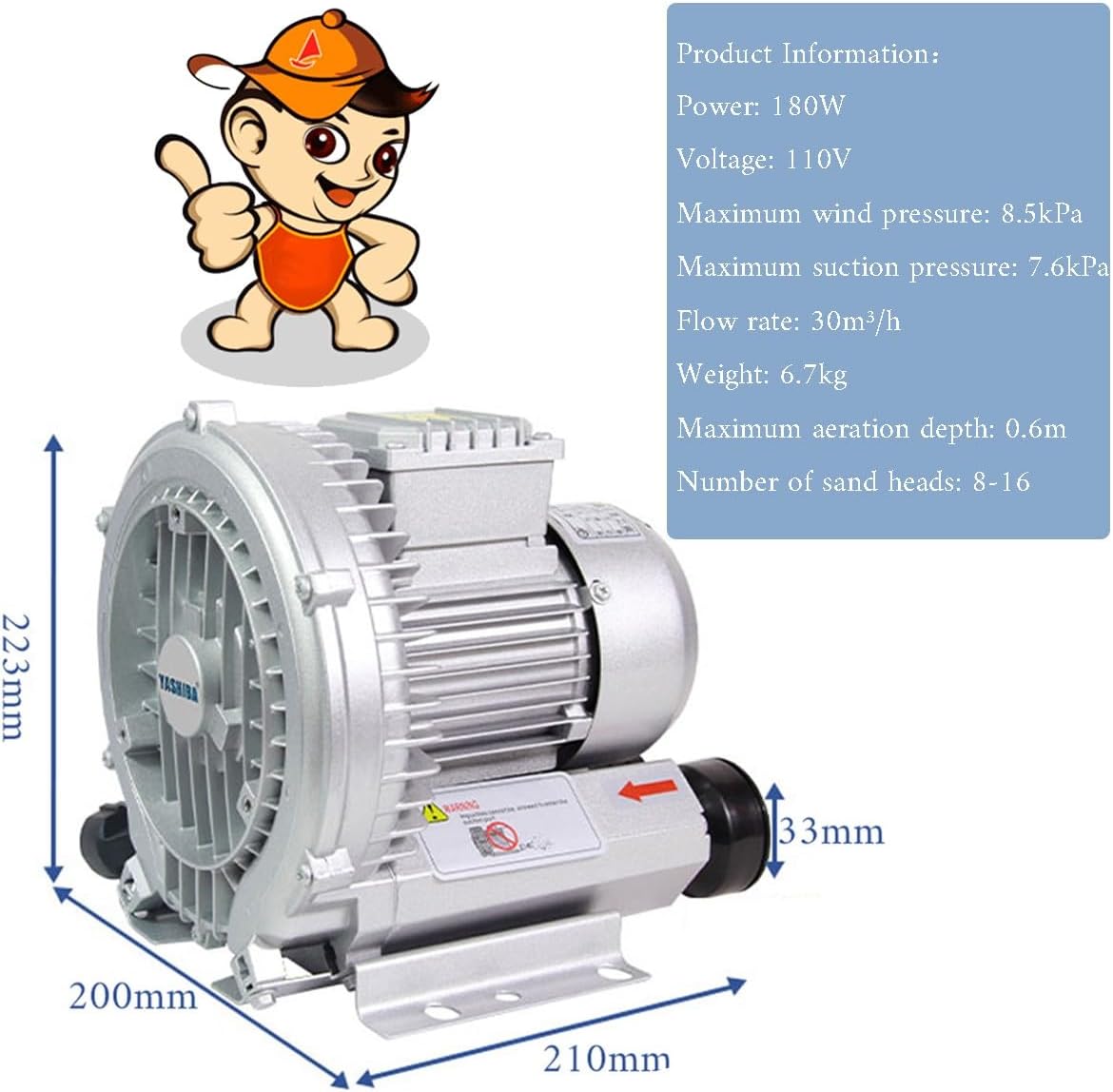 Vortex Ring Blower Regenerative Blower High Pressure strong centrifugal fan Industrial Vacuum Pump Sewage Aeration Vortex Blower 110V 120W 180W 250W 350W 750W(180W)