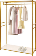 Heavy Duty Gold Clothing Rack with Shelves, Mini Closet, Freestanding Weeding Dress Retail Clothes Rack, Heavy Duty Clothing Rack with Foot Pad (47.24x17.71x74.8in)