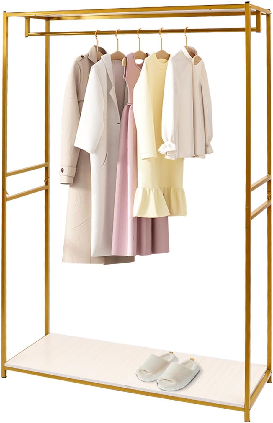 Heavy Duty Gold Clothing Rack with Shelves, Mini Closet, Freestanding Weeding Dress Retail Clothes Rack, Heavy Duty Clothing Rack with Foot Pad (47.24x17.71x74.8in)