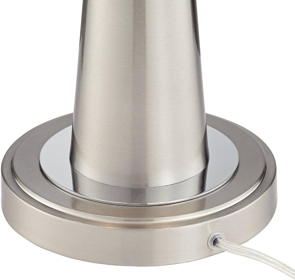 Possini Euro Design Vicki Modern Accent Table Lamps 23' High Set of 2 with USB Charging Port Brushed Nickel Gray Faux Silk Drum Shade for Living Room Desk Bedroom House Bedside Nightstand Home