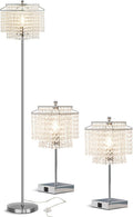Luvkczc Table Lamp and Floor Lamp Set, Crystal Table Lamp with USB Ports+Crystal Floor Lamps Set of 2, Morden Lamps for Living Room, Bedroom, Office (Silver)
