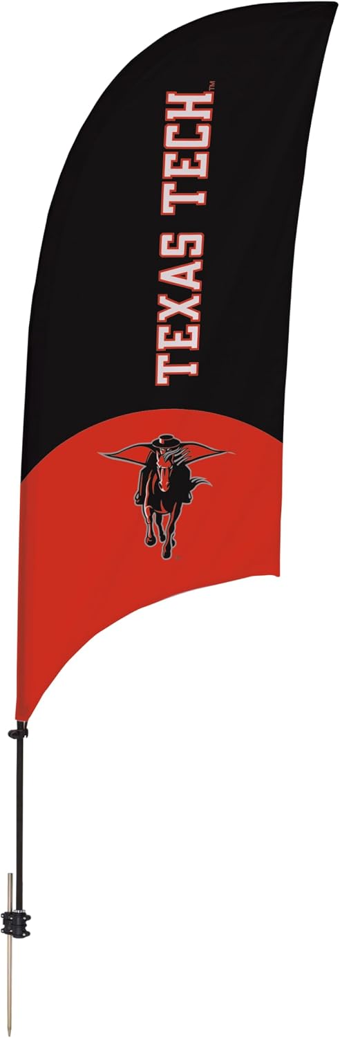 Texas Tech Red Raiders College Sports Printed Feather Flag - NCAA Licensed - Super Polyester - School Banner (Black, Red, White) (7.5' Spike Base)