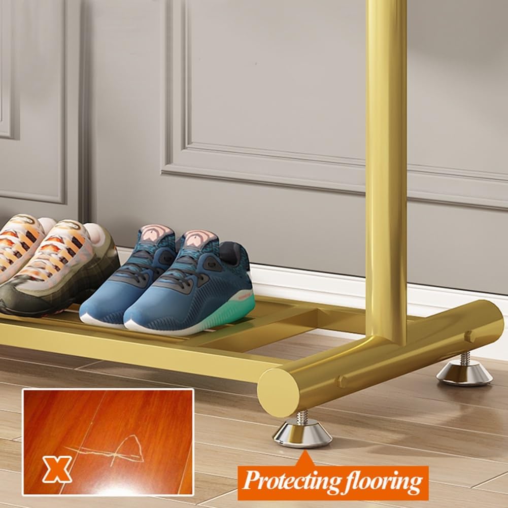 Freestanding Clothes Rack with Side Hooks and Storage Shelf, Heavy Duty Iron Pipe Garment Rack for Hanging Clothes, Clothes Organizer for Bedroom, Laundry Room, Height 158cm, Gold (Color : Gold, Siz