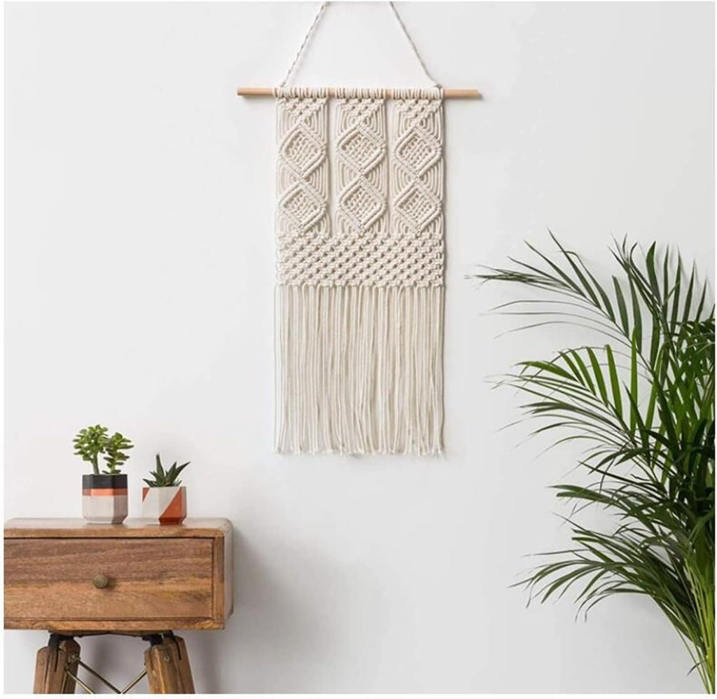 Tapestry Macrame Wall Hanging Tapestry Handmade Cotton Art Apartment Dorm Room Wedding Decoration (Beige 40x70cm)