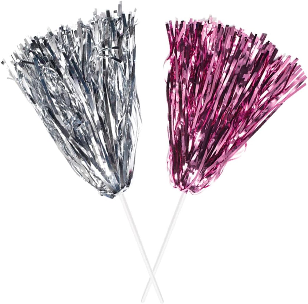 Anderson's Premium Metallic Silver and Pink Foil School Spirit Shakers Cheerleader Pom Poms Sports Football Basketball Homecoming Squad Team Party Dance Club Performance Celebration Pack of 100
