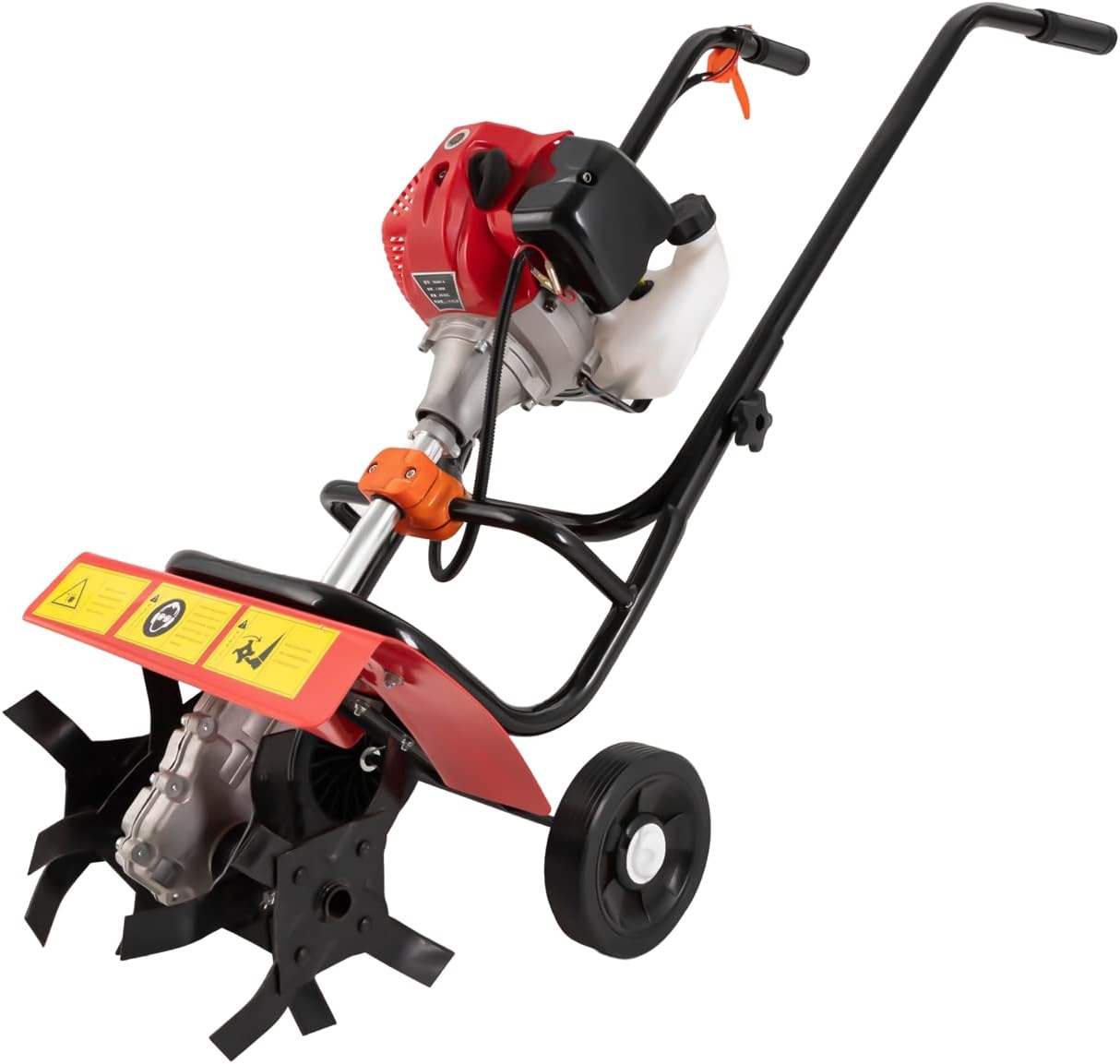 Gas Powered Tiller, 52Cc 2 Stroke Garden Yard Rototiller Tilling Cultivator Heavy Duty Gasoline Tiller with Adjustable Wheels & Long Handle for Plowing Turning Soil Ditching 1900W (52CC 2-Stroke)