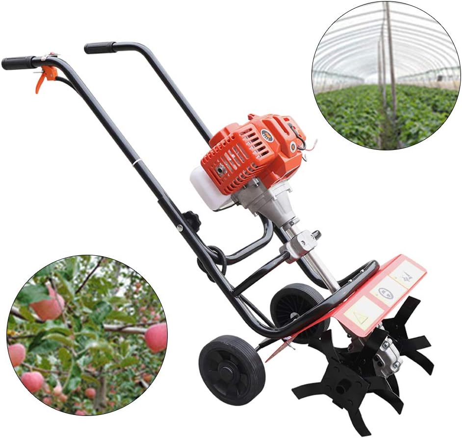 Garden Tiller Cultivator, Powerful 52cc Gas Powered Small Rototillers Air-Cooled 2 Stroke Engine Garden Yard Tilling Tool 9.5' Blade