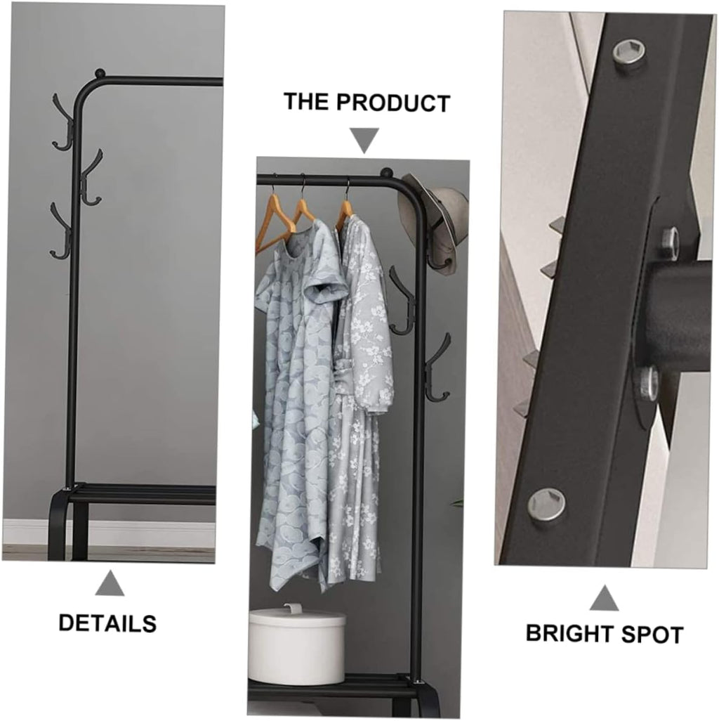 ABOOFAN Freestanding Clothes Rack with Hooks Double Pole Garment Stand for Home Organization Heavy Duty Laundry Hanger and Drying Rack Space Saving Design for Coats
