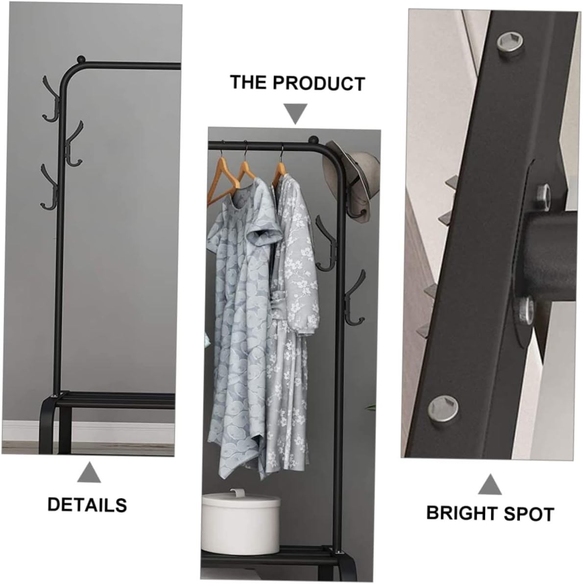 ABOOFAN Freestanding Clothes Rack with Hooks Double Pole Garment Stand for Home Organization Heavy Duty Laundry Hanger and Drying Rack Space Saving Design for Coats